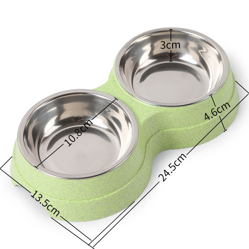 Double Pet Bowls Dog Food Water Feeder Stainless Steel Pet Drinking Dish Feeder Cat Puppy Feeding Supplies Small Dog Accessories - BougiePets