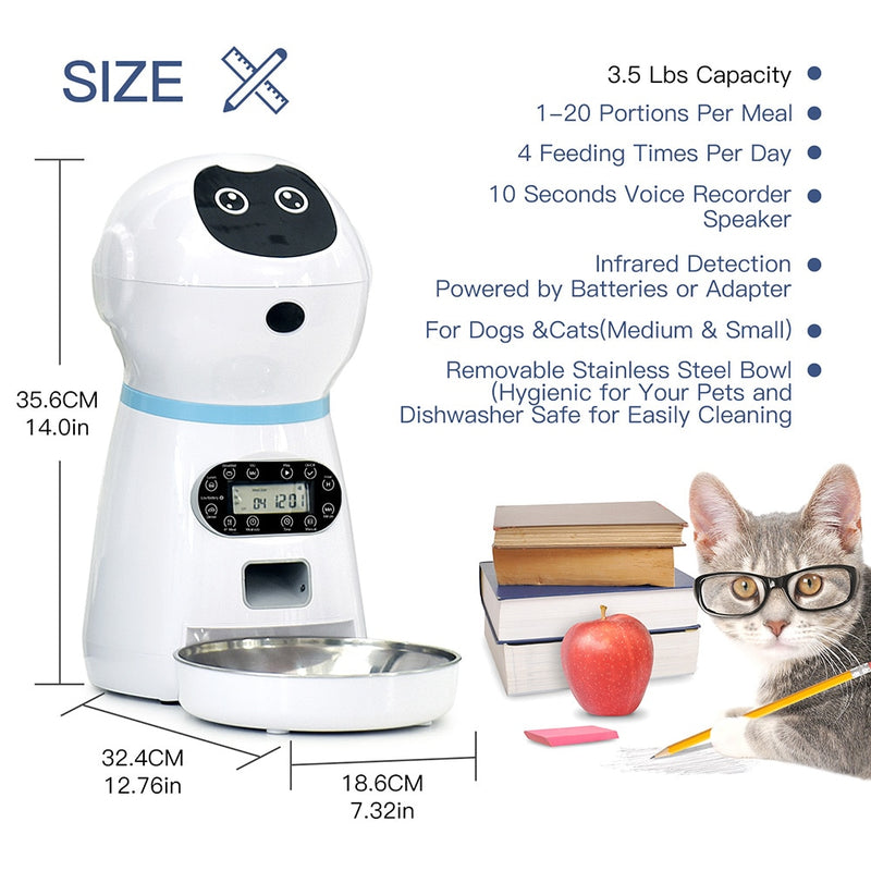 NICREW Robot Automatic Pet Feeder Food Dispenser Auto Feed Dog Cat Drinking Bowl Dry Food Bowls with Voice Recording LCD Screen - BougiePets