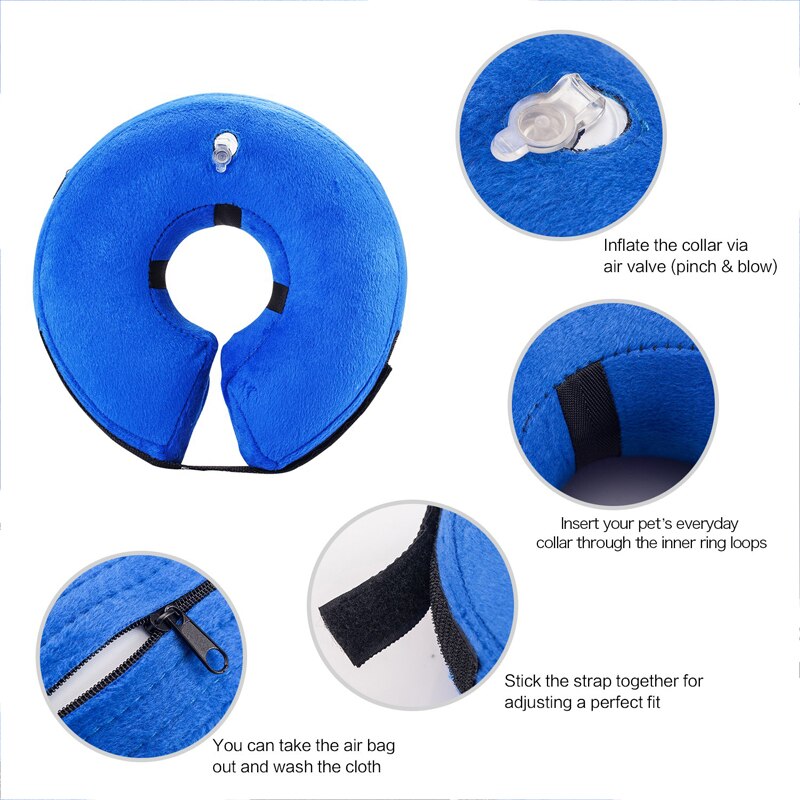 Dogs Collar Protective Inflatable Puppy Anti-Bite Necklace Cats Pet Recovery Neck Soft Blowing Ring Pet Products - BougiePets