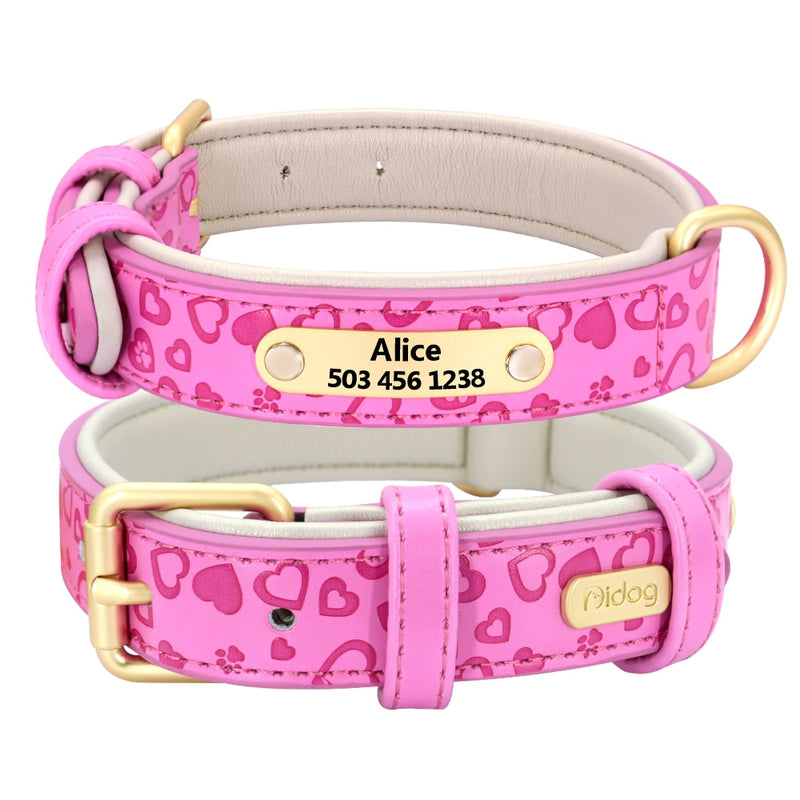 Personalized Dog Collar Soft Leather Custom Puppy Collar Printed Pitbull Collars Pets Products for Small Medium Large Dog - BougiePets