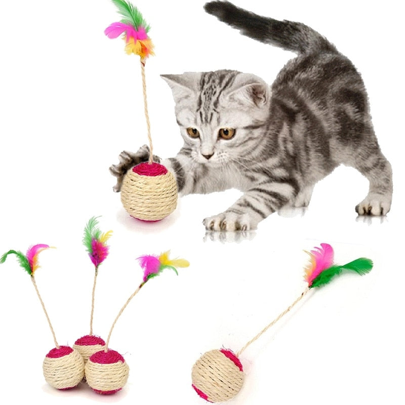 Cat Toy Pet Cat Sisal Scratching Ball Training Interactive Toy for Kitten Pet Cat Supplies Funny Play Feather Toy cat accessorie - BougiePets