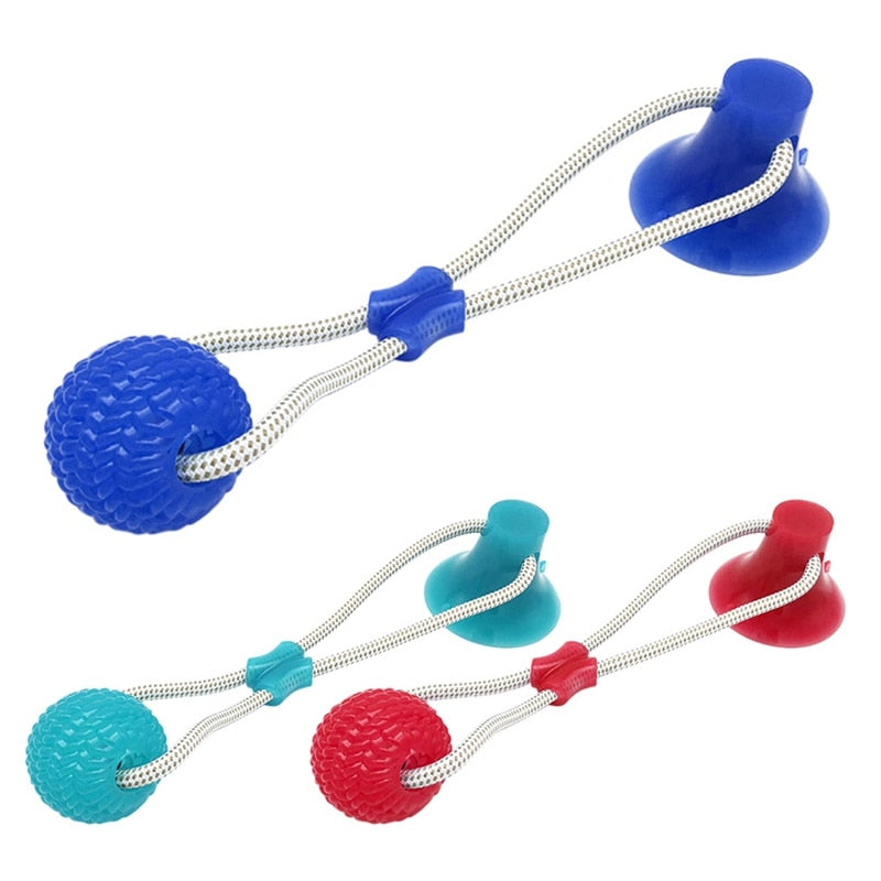 Pets Dog Toys Suction Cup Rubber Dog Chew Toys Pet Ball Tug Toy Tooth Cleaning Chewing Puppy Pet Toy Tug Rope Handle - BougiePets