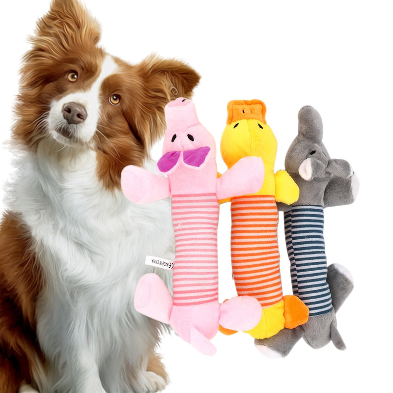 Squeak Chew Dog Toys Sound Dolls Dog Cat Fleece Pet Funny Plush Toys Elephant Duck Pig Fit for All Pets Durability - BougiePets