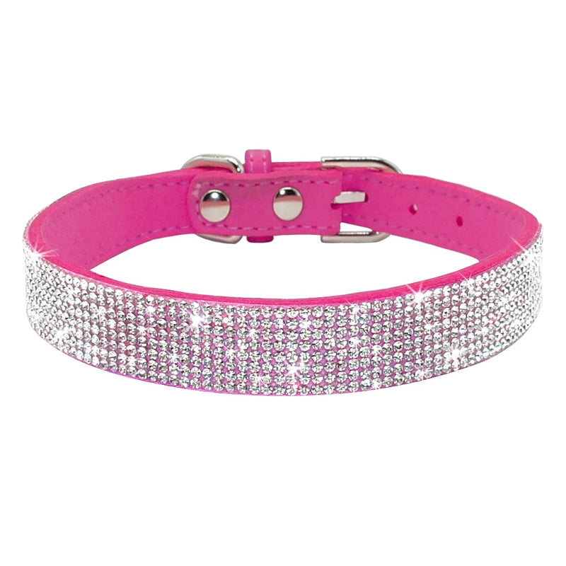Didog Soft Suede Leather Puppy Dog Collar Adjustable Rhinestone Cat Pet Pink Collars Suit Small Medium Pets XS S M Chihuahua - BougiePets
