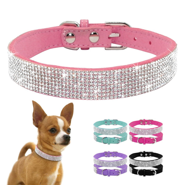 Didog Soft Suede Leather Puppy Dog Collar Adjustable Rhinestone Cat Pet Pink Collars Suit Small Medium Pets XS S M Chihuahua - BougiePets