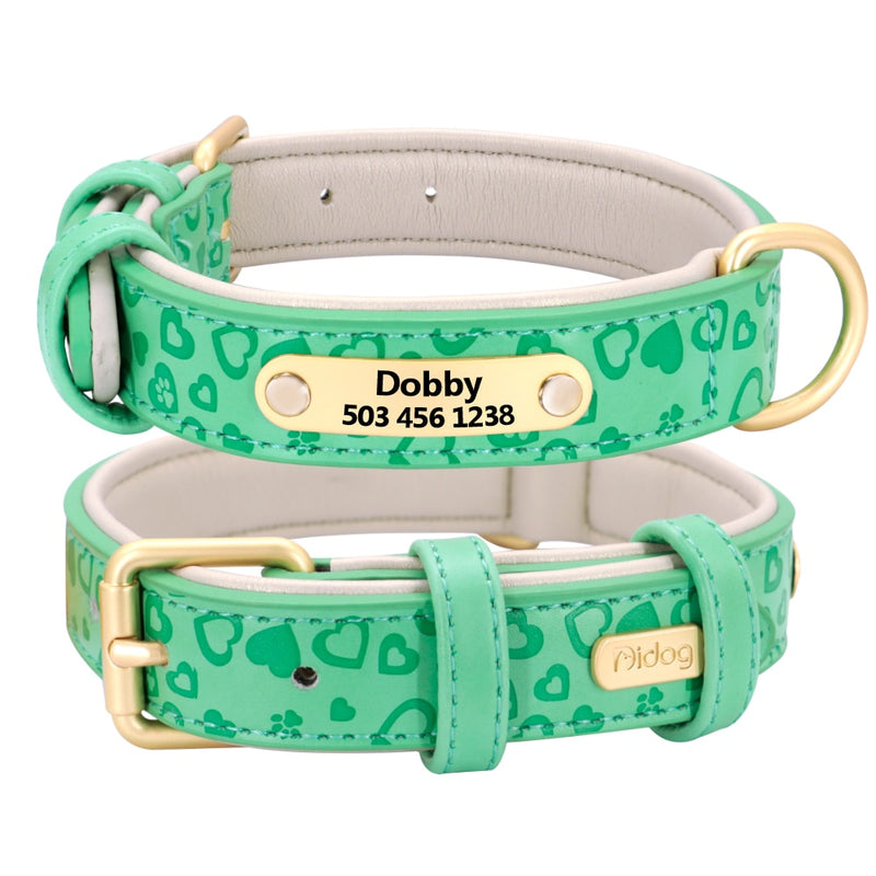 Personalized Dog Collar Soft Leather Custom Puppy Collar Printed Pitbull Collars Pets Products for Small Medium Large Dog - BougiePets