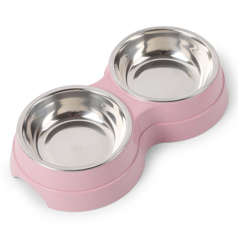 Double Pet Bowls Dog Food Water Feeder Stainless Steel Pet Drinking Dish Feeder Cat Puppy Feeding Supplies Small Dog Accessories - BougiePets