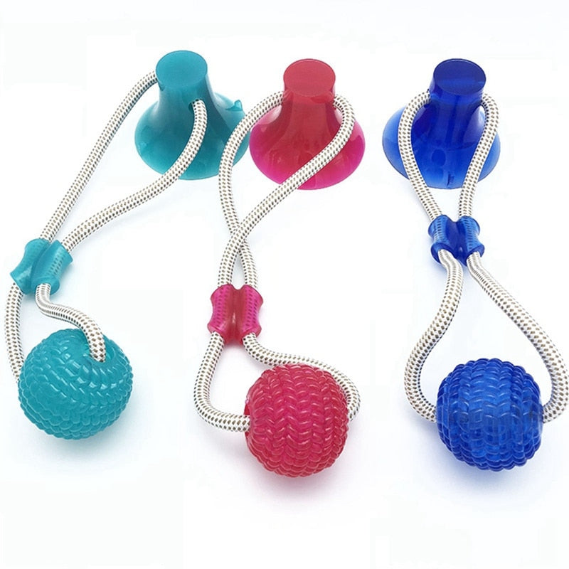 Pets Dog Toys Suction Cup Rubber Dog Chew Toys Pet Ball Tug Toy Tooth Cleaning Chewing Puppy Pet Toy Tug Rope Handle - BougiePets