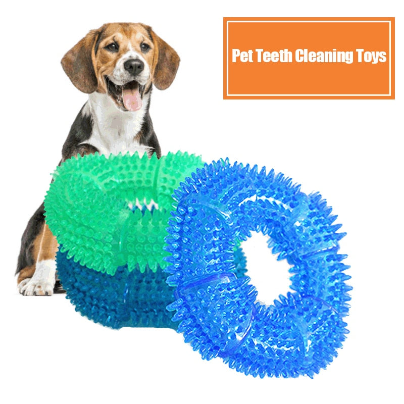 Pet Dog Toys Bite Resistant Squeaky Sound Toy Thorn Barbed Tooth Cleaning TPR Molar Chew Toys for Dogs Interactive Training - BougiePets