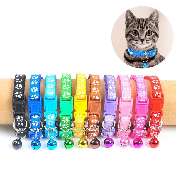 1Pc Colorful Cute Bell Collar Adjustable Buckle Cat Collar Pet Supplies Footprint Personalized Kitten Collar Small Dog Accessory - BougiePets