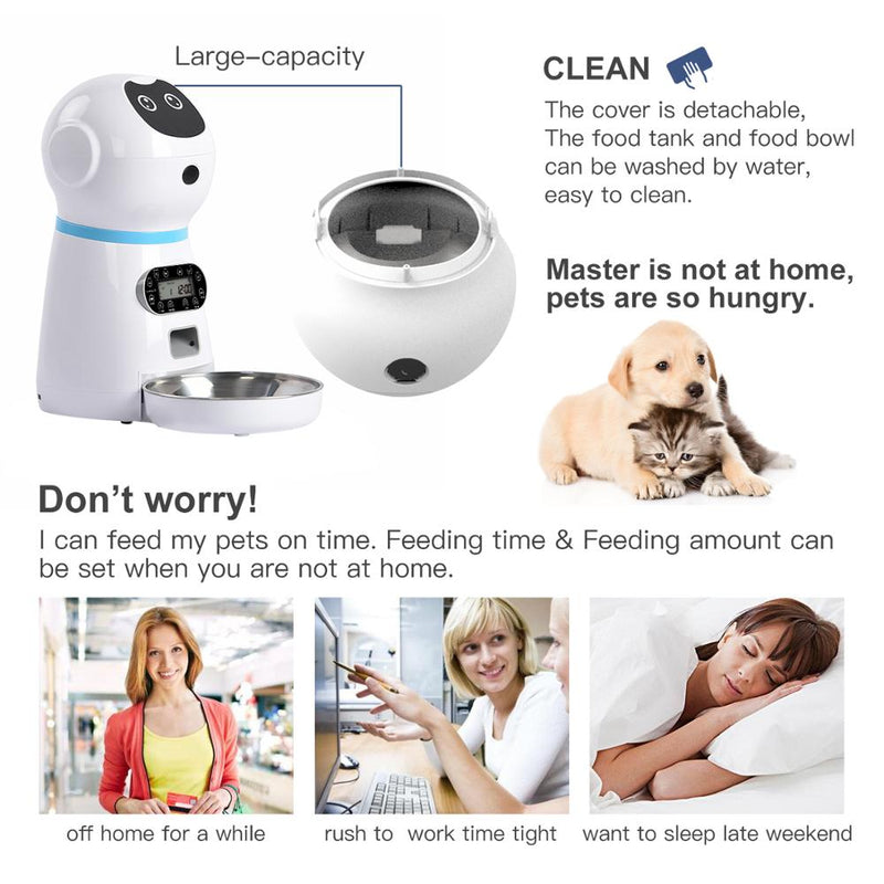 NICREW Robot Automatic Pet Feeder Food Dispenser Auto Feed Dog Cat Drinking Bowl Dry Food Bowls with Voice Recording LCD Screen - BougiePets