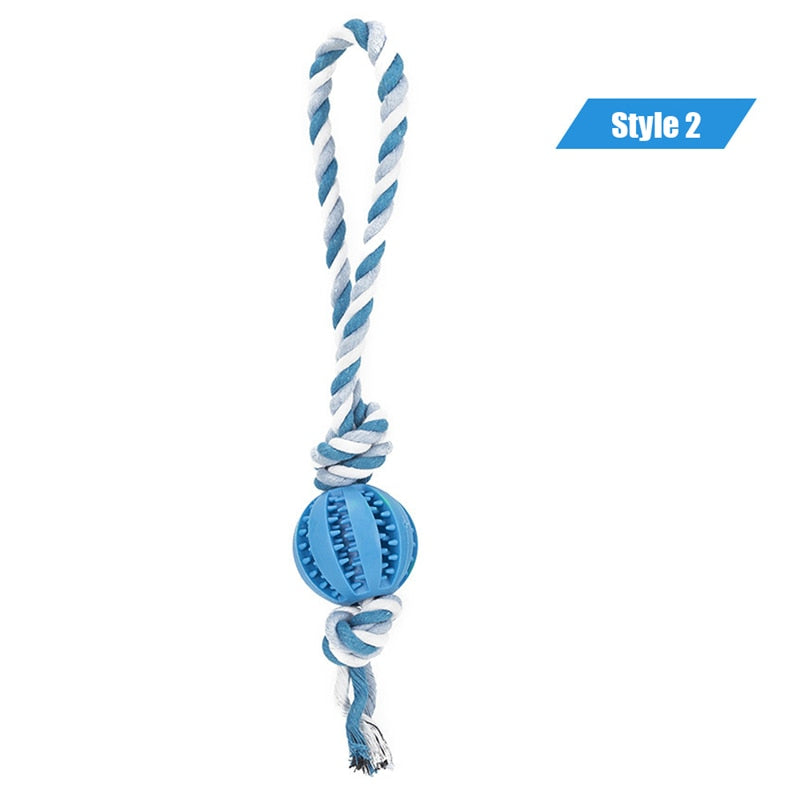 Dog Toys Treat Balls Interactive Hemp Rope Rubber Leaking Balls for Small Dogs Chewing Bite Resistant Toys Pet Tooth Cleaning - BougiePets