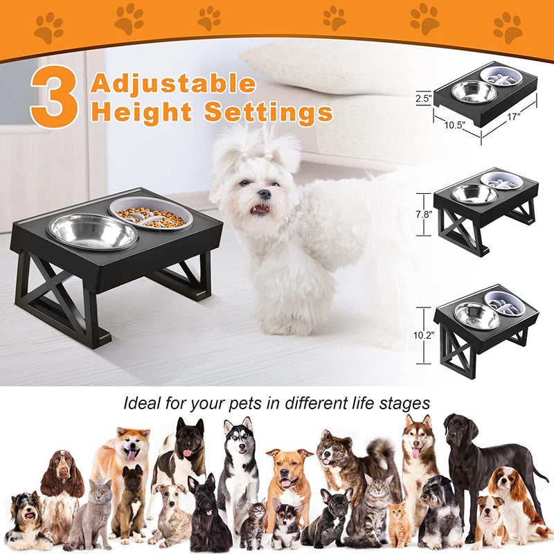 Dog Double Bowls Stand Adjustable Height Pet Feeding Dish Bowl Medium Big Dog Elevated Food Water Feeders Lift Table for Dogs - BougiePets