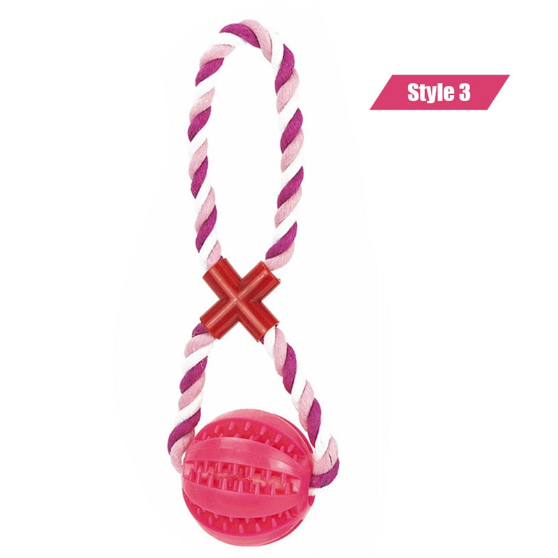 Dog Toys Treat Balls Interactive Hemp Rope Rubber Leaking Balls for Small Dogs Chewing Bite Resistant Toys Pet Tooth Cleaning - BougiePets