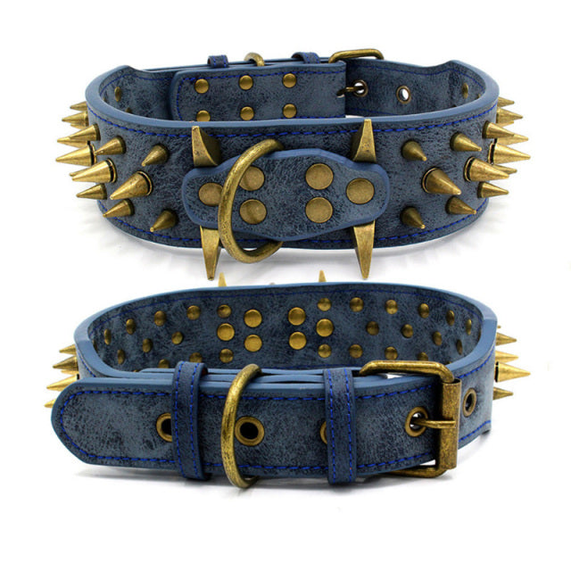 Sharp Spiked Studded Leather Dog Collar - BougiePets