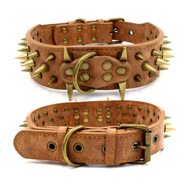 Sharp Spiked Studded Leather Dog Collar - BougiePets
